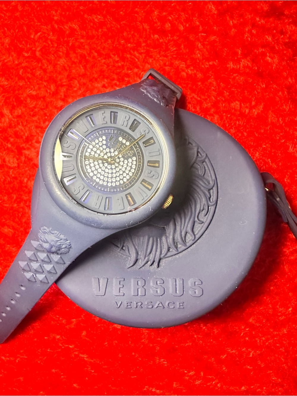 Versace Versus Navy Blue Silicone Watch with Gold Accents